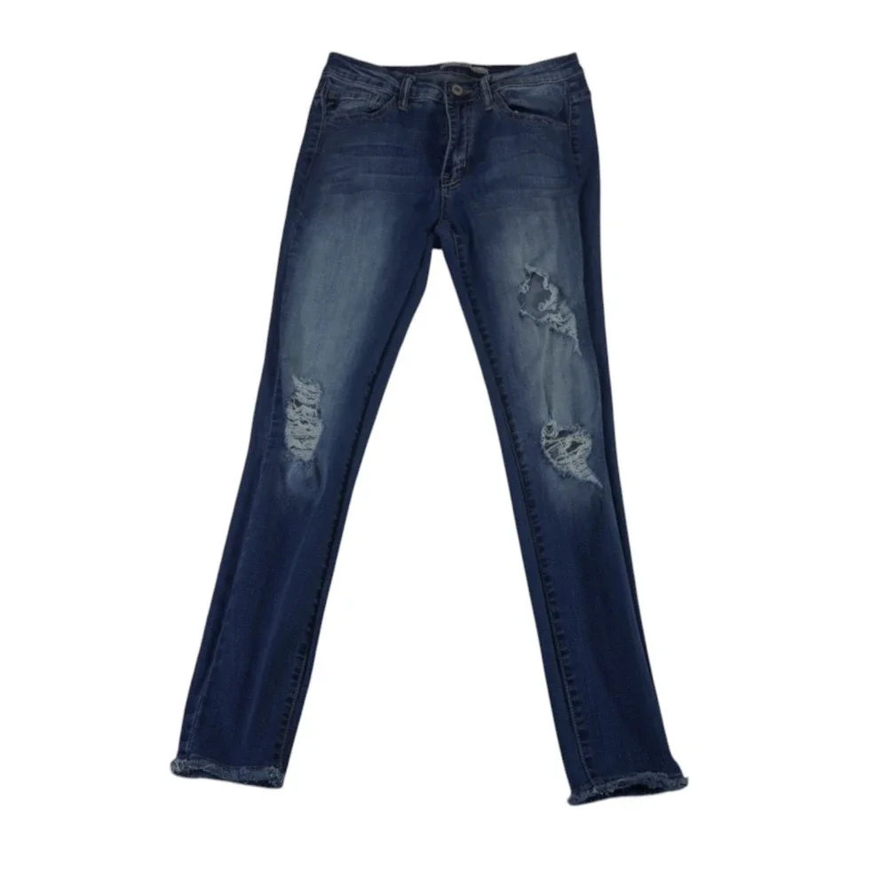 Kancan Los Angeles Skinny Jeans Womens 9 Blue Denim Cotton Distressed Frayed Hem